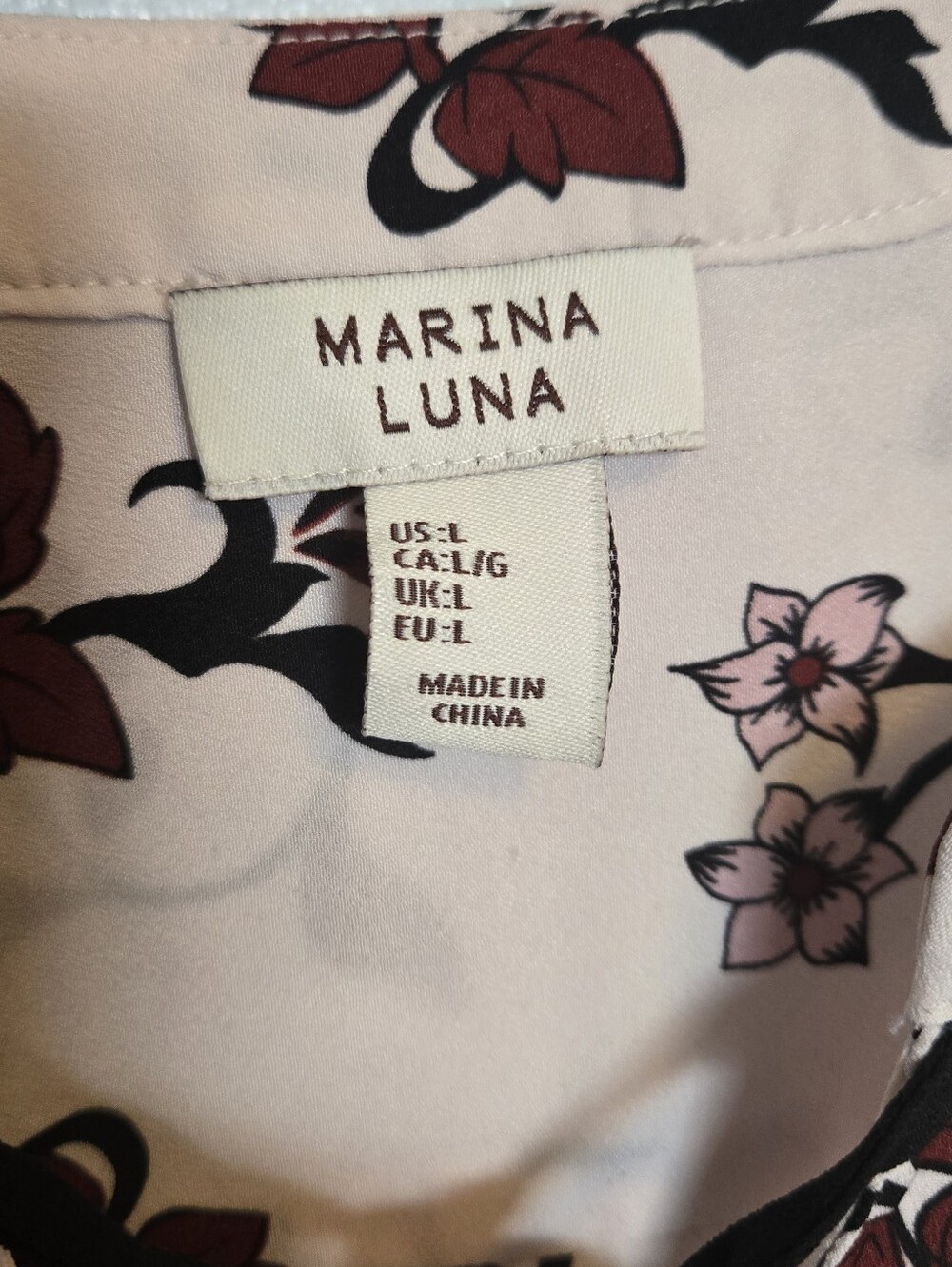 Marina Luna Women's Light Pink Floral Tie-Neck Blouse - Picture 2 of 6